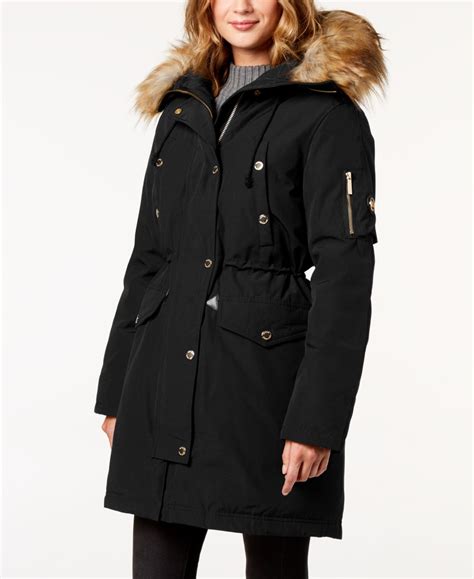 michael kors down parka with faux fur trim|Benson Faux Fur Trim Woven Parka .